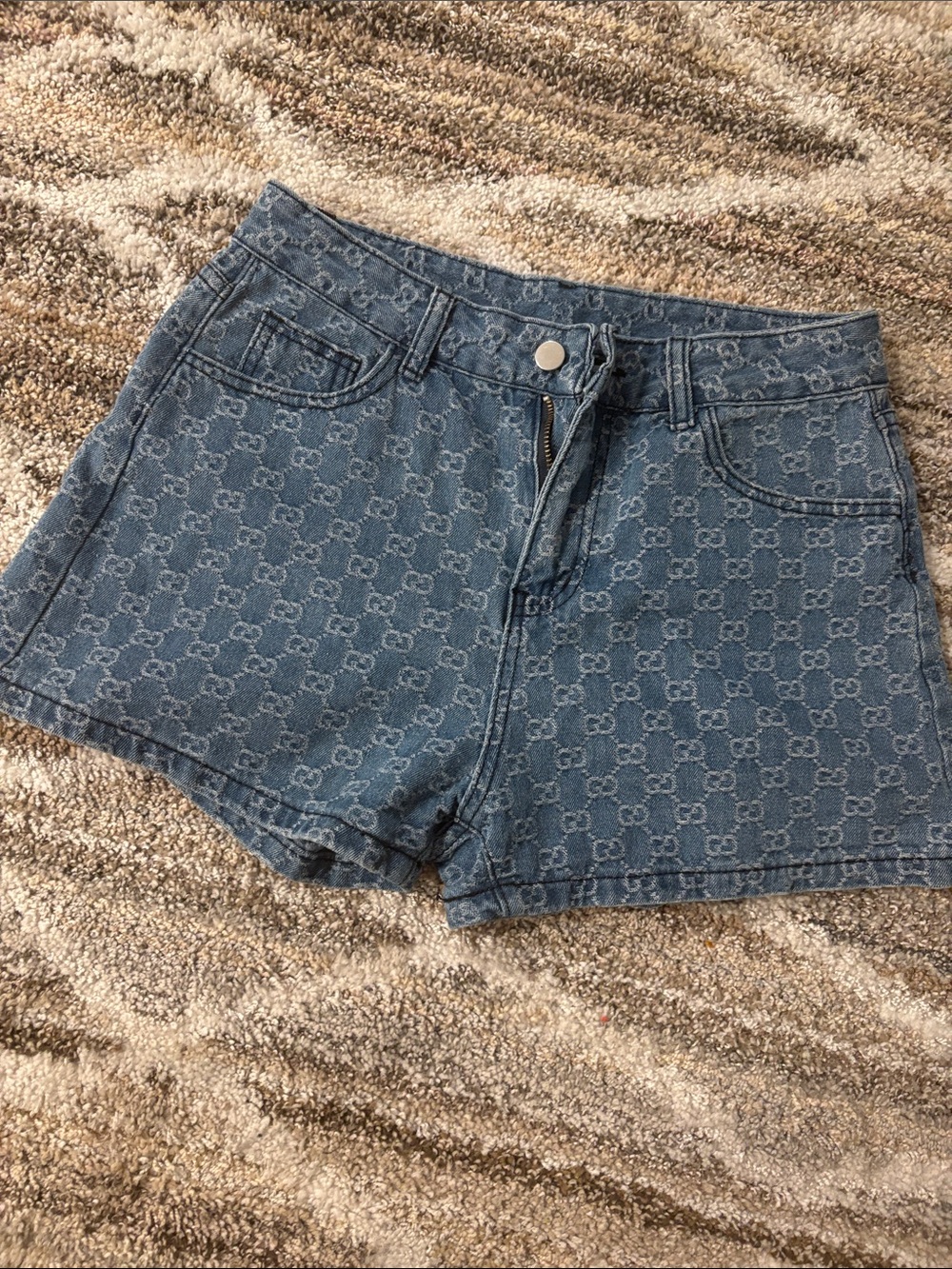 Gucci Blue Monogram Denim Jean Shorts